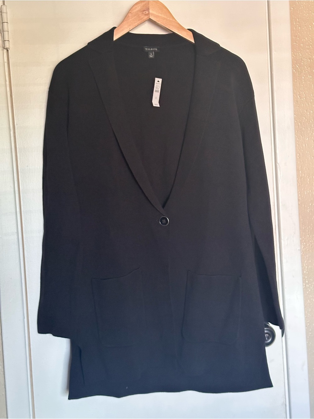 NWT Talbots Black Knit Single Button Longline Sweater Blazer Jacket Size S